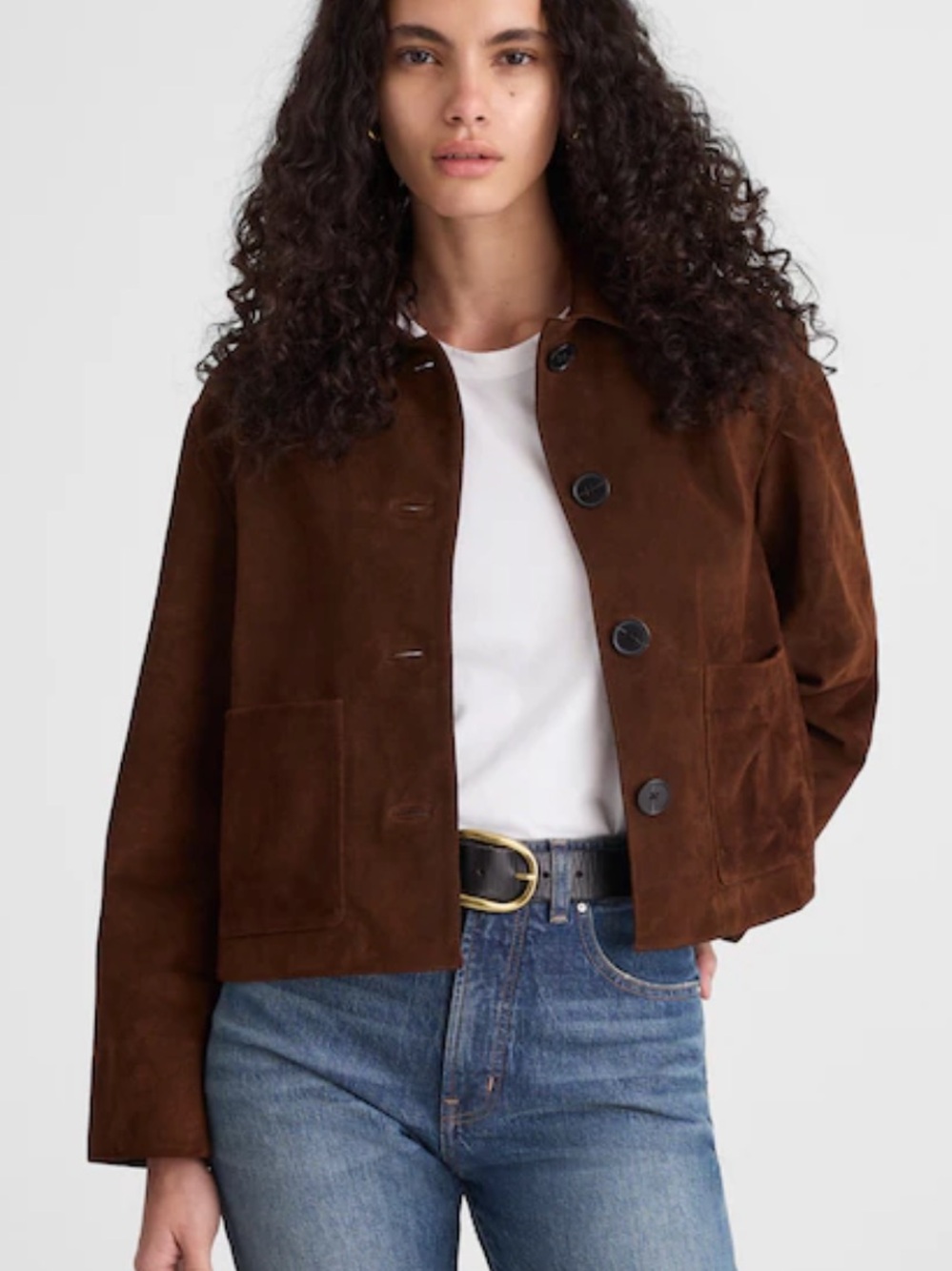 NWT Madewell 100% Calf Suede Boxy Crop Jacket Size XL Dark Roast